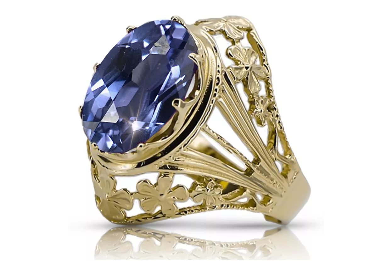 Vintažinis stilius Žiedas Alexandrite 8K geltonas auksas vrc031x-ax Art Deco Sovietinis rusiškas SSRS stilius